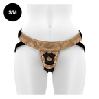 Harnais strap-on réglable ton bronze — détail design