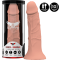 Gode vibrant Asher Original Mythology ton chair realiste avec gland et veines presente dans son tube cylindrique et pose a cote, vibrant rechargeable USB