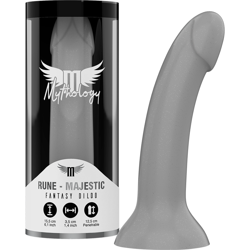 Gode silicone Rune-Majestic irisé argent — comparatif dimensionnel
