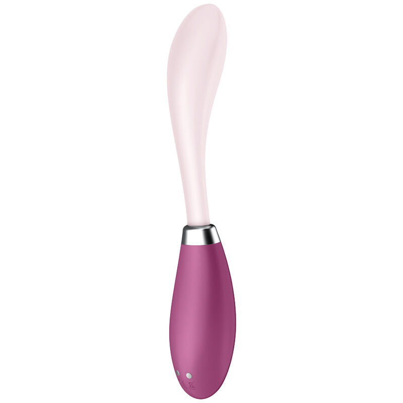 Vibromasseur point G G-Spot Flex 3 rose en silicone, tige courbée flexible et manche prune à deux boutons, deux moteurs puissants, recharge magnétique.