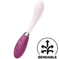 Vibromasseur point G G-Spot Flex 3 rose et prune en silicone médical, tige flexible et manche à boutons, pictogramme bendable, douze modes de vibration.