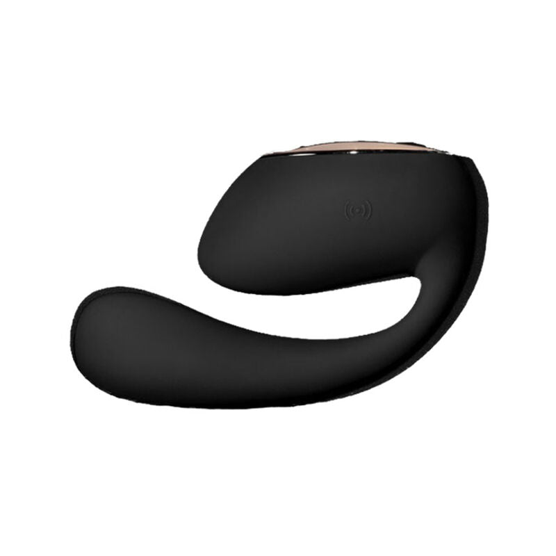 Vue de profil du stimulateur de couple IDA Wave de Lelo en silicone noir, bras clitoridien souple et partie insérable rotative connectée à l'appli mobile.