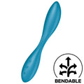 Vibromasseur point G Satisfyer G-Spot Flex 1 bleu canard en silicone, double extrémité galbée et col flexible, pictogramme bendable, multi vibrateur.