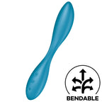 Vibromasseur point G Satisfyer G-Spot Flex 1 bleu canard en silicone, double extrémité galbée et col flexible, pictogramme bendable, multi vibrateur.
