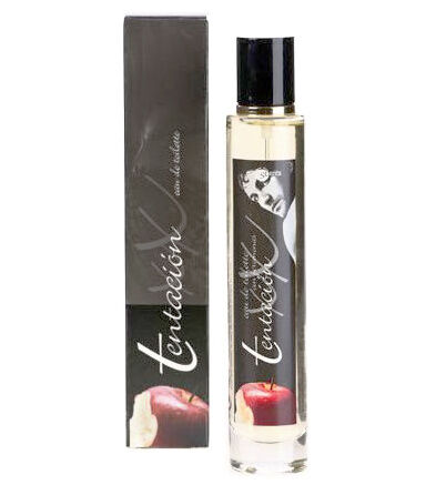 Parfum sensuel aux pheromones Tentacion 55 ml en flacon verre avec son etui noir, formule mixte lui et elle melant pheromones et notes modernes