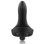 Stimulateur penien Anbiguo Arkadio en silicone noir vu de face, double ouverture annulaire et bras vibrant a relief, cockring gland et perinee 8 modes.