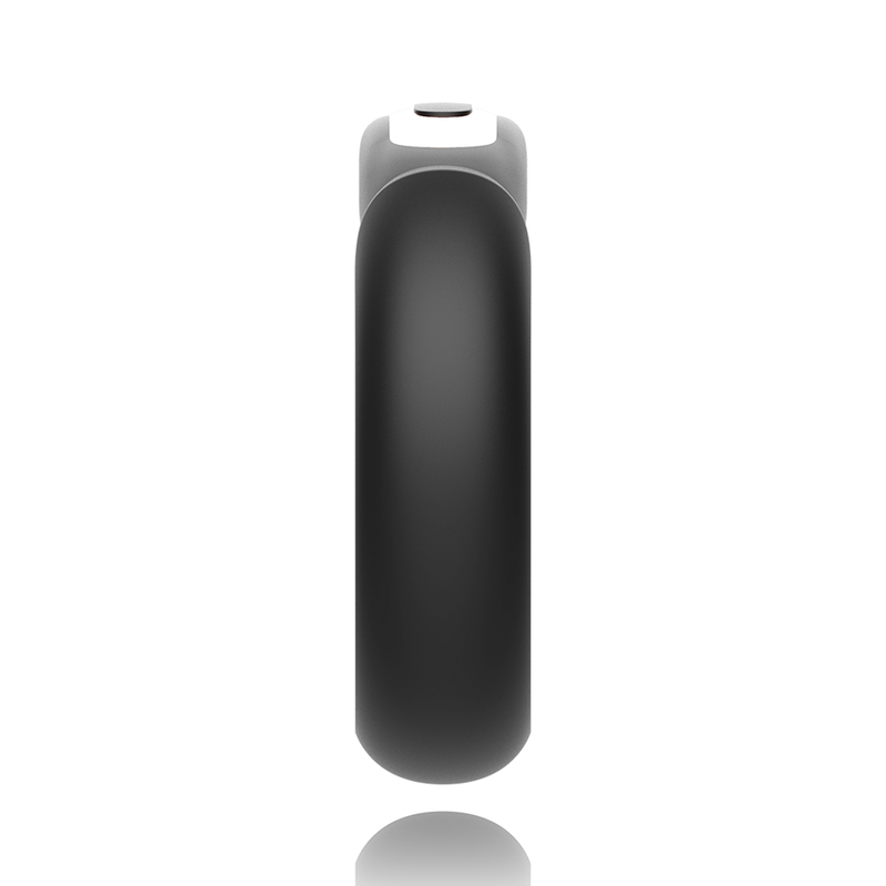 Anneau vibrant Anbiguo Adriano en silicone noir vu de profil mince, module de commande en tete, cockring souple rechargeable etanche a 7 modes de vibration.