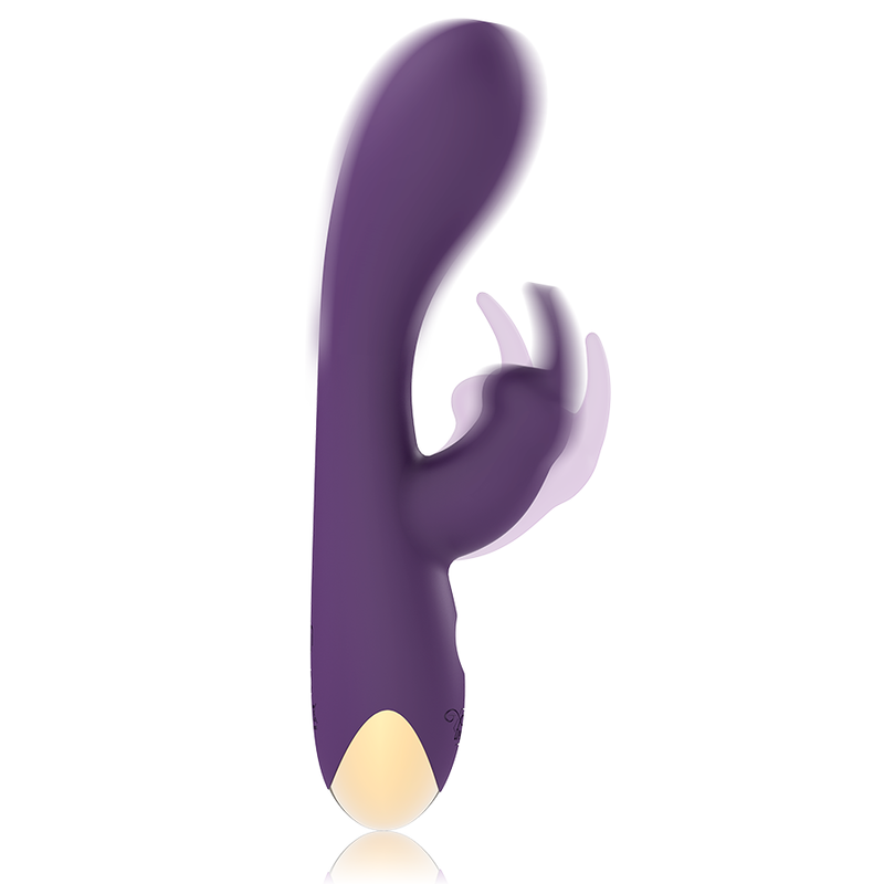 Vibromasseur lapin Treasure Laurence violet, vue de profil avec branche clitoridienne en mouvement
