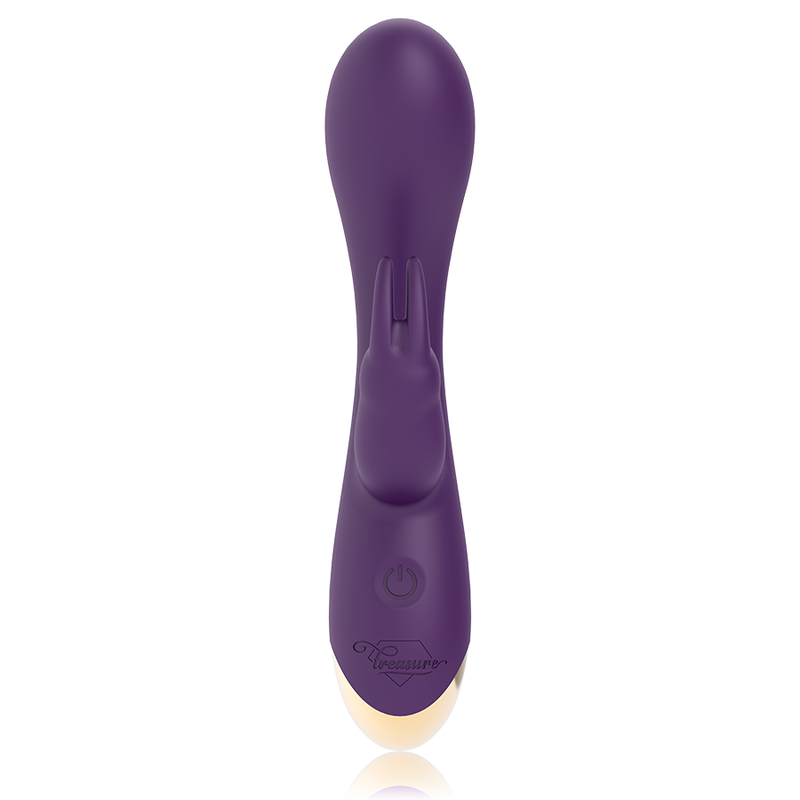 Vibromasseur lapin Treasure Laurence violet vu de face, boutons de commande sur le manche