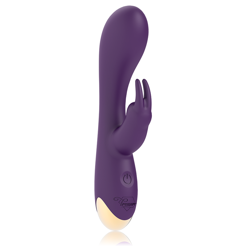 Vibromasseur lapin Treasure Laurence violet, vue trois quarts avec branche clitoridienne