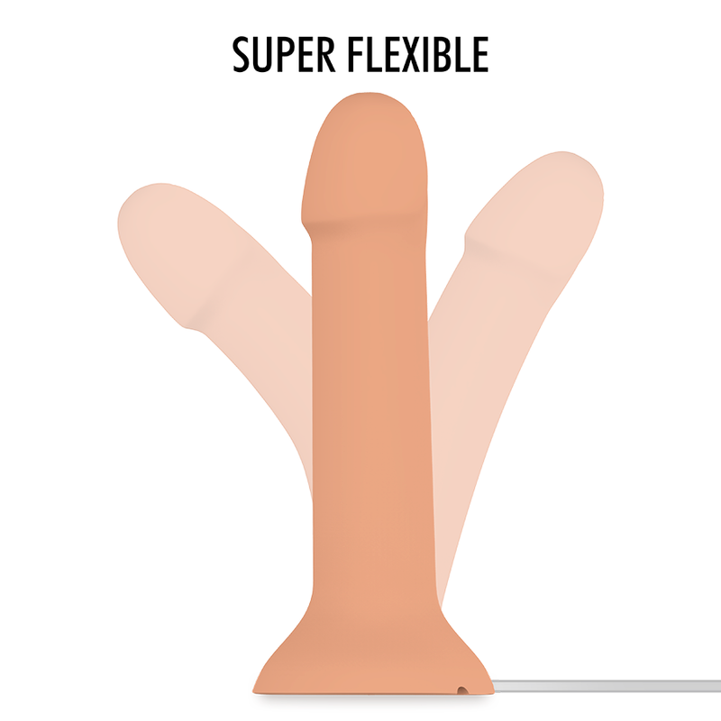 Demonstration de souplesse du gode ejaculateur Flipper ton chair realiste plie en plusieurs positions, tuyau d'alimentation visible, mention super flexible