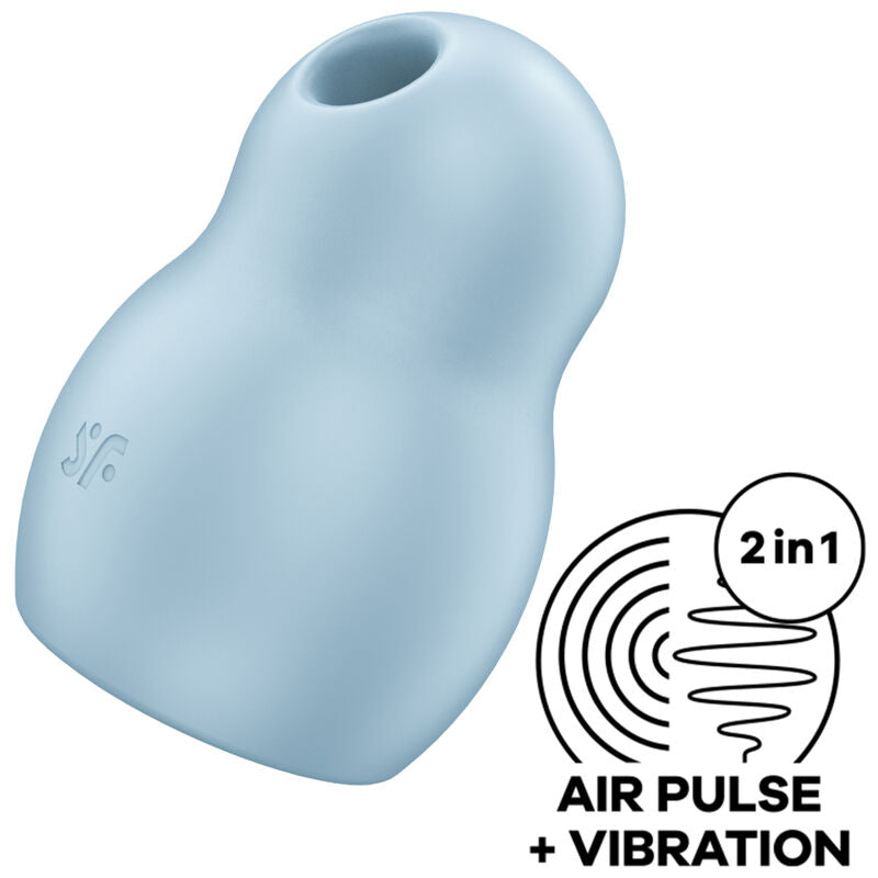 Stimulateur Pro To Go 1 bleu pastel vu sous angle, forme galbee en poire, embout air pulse, silicone doux, air pulse et vibration deux en un.