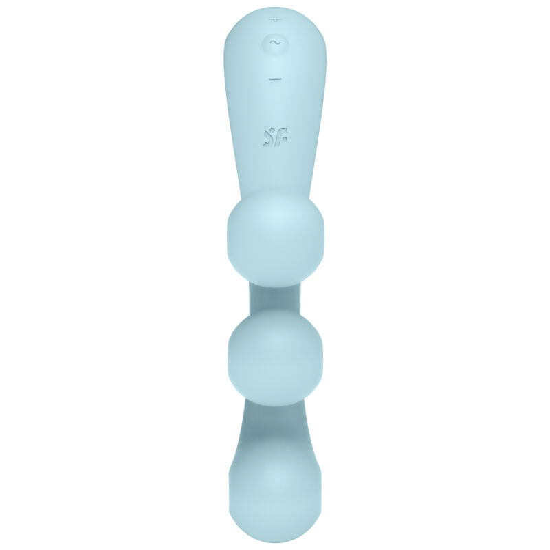 Vibrateur multi-moteurs Tri Ball 2 silicone bleu — vue de profil