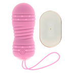 Œuf vibrant rose Ohmama et sa télécommande, présentés côte à côte à la verticale