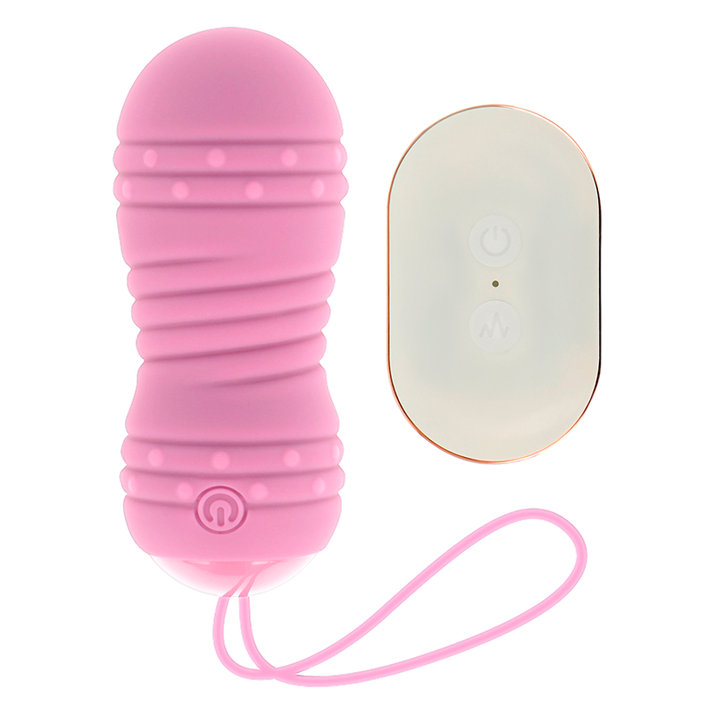 Œuf vibrant rose Ohmama et sa télécommande, présentés côte à côte à la verticale