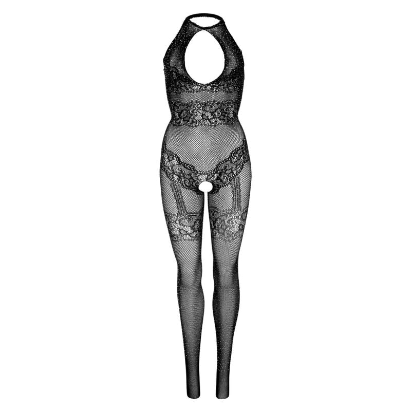 Bodystocking résille sans couture noir taille unique — vue de profil
