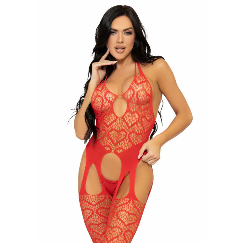 Bodystocking porte-jarretelles Sweet Heart résille — vue de profil