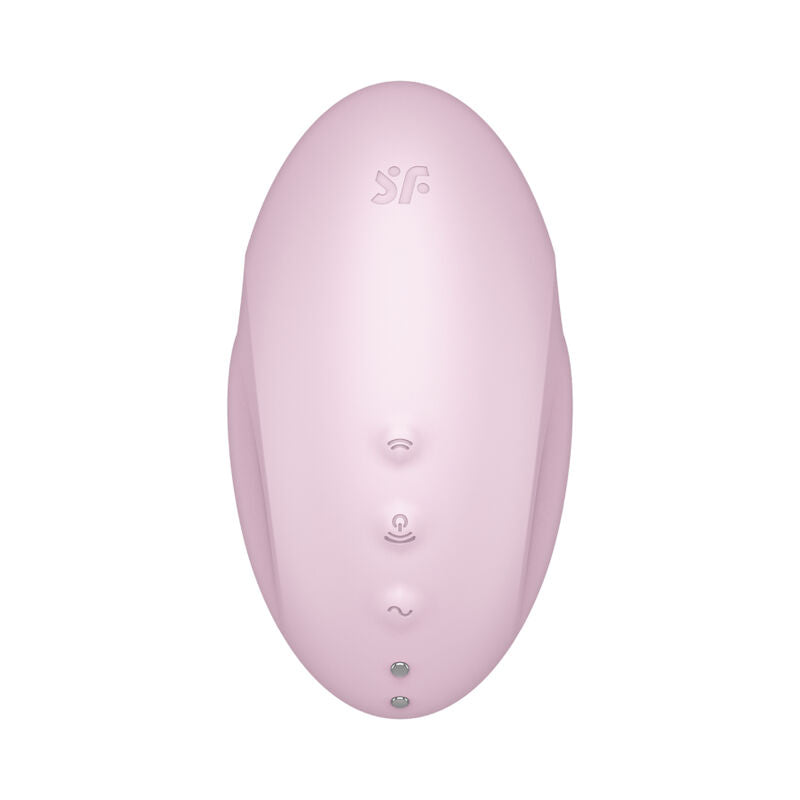 Stimulateur clitoridien Vulva Lover 3 rose vu de face, boutons de commande visibles sur le galet en silicone, stimulateur par aspiration Satisfyer 11 modes.