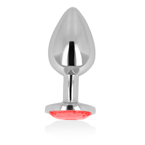 Plug anal Ohmama en métal chromé avec cristal rouge à la base, vue de face
