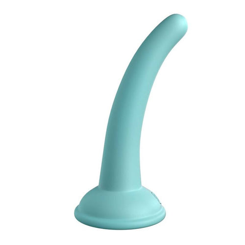 Gode Curious Five en silicone turquoise courbe a tete ronde lisse, fut fin et large base ventouse, silicone platine medical de 12,7 cm au format accessible compatible harnais