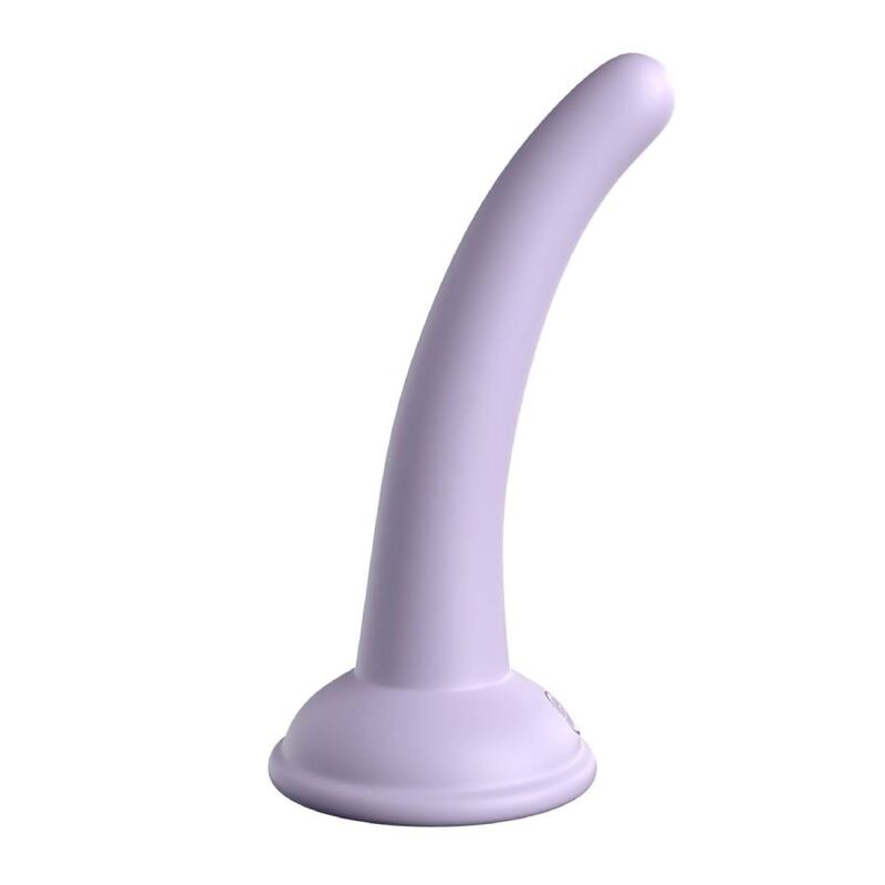 Gode Curious Five en silicone lilas a tige courbee et tete ronde lisse, large base ventouse, silicone platine medical de 12,7 cm pour exploration accessible compatible harnais