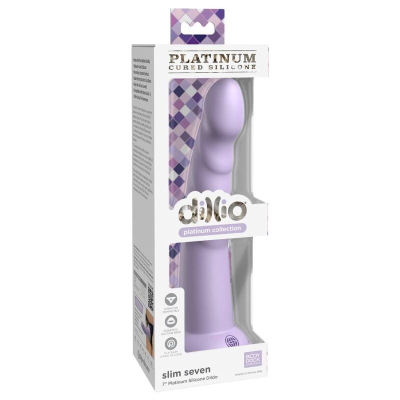 Gode Slim Seven silicone durci au platine avec ventouse — finition matière