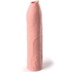Gaine d extension penienne teinte chair realiste, manchon allonge au toucher peau et anneau d entree, pour ajouter longueur et volume au sexe a deux.