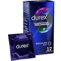 Boite bleue Durex Placer Prolongado Regular Fit avec sachet bleu, preservatifs retardants latex lubrifiant Performa benzocaine, largeur 56 mm, lot de 12.