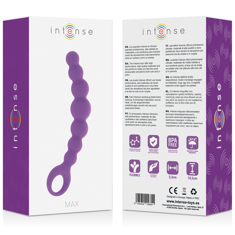 Chapelet anal à huit billes en silicone Intense — comparatif dimensionnel