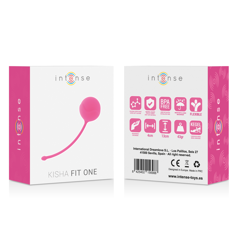 Emballage Kisha Fit One Intense rose avec face arriere et pictos sans BPA, flexible et Kegel, boule de geisha en silicone pour renforcer le plancher pelvien.