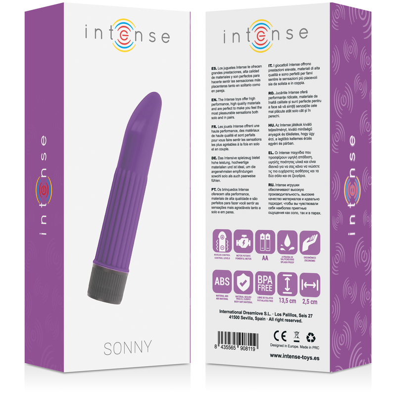 Vibromasseur fin à pointe incurvée lilas — vue de dos