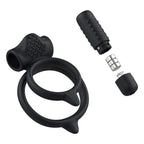 Anneau pénien vibrant silicone 5 modes noir — vue de profil