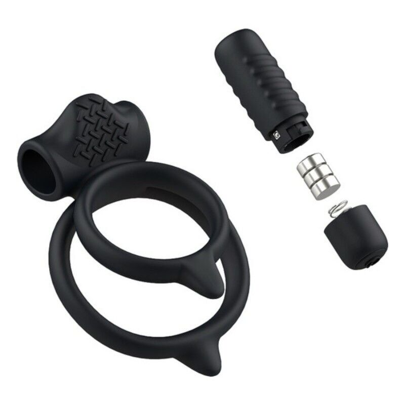 Anneau pénien vibrant silicone 5 modes noir — vue de profil