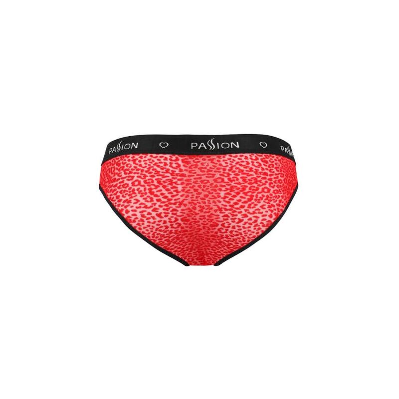 Slip homme Mike rouge leopard vu a plat, ceinture logo Passion et coupe ajustee, piece de lingerie masculine sensuelle fabriquee dans l'Union europeenne.