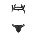 Ensemble harnais homme simili cuir Jacob noir — détail texture surface