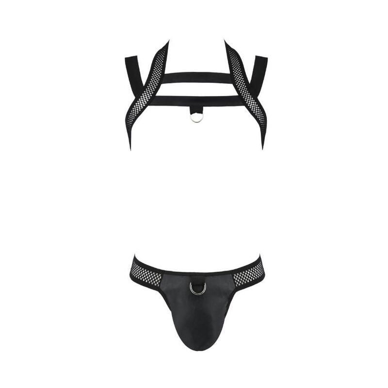 Ensemble harnais homme simili cuir Jacob noir — détail texture surface