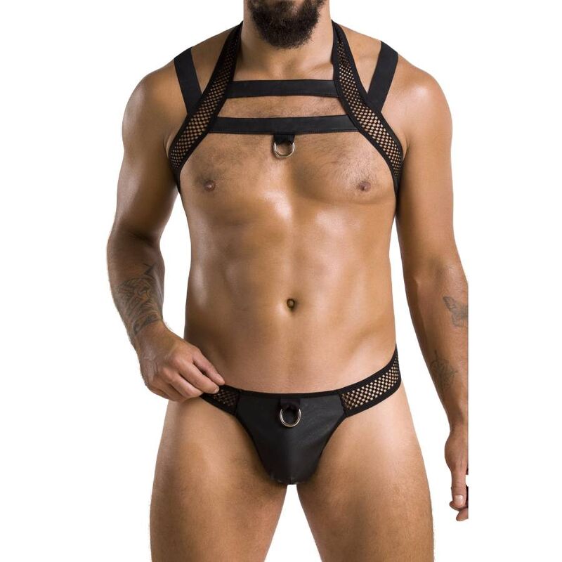 Ensemble harnais homme simili cuir Jacob noir — vue de profil