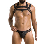Ensemble harnais homme simili cuir Jacob noir — vue de profil