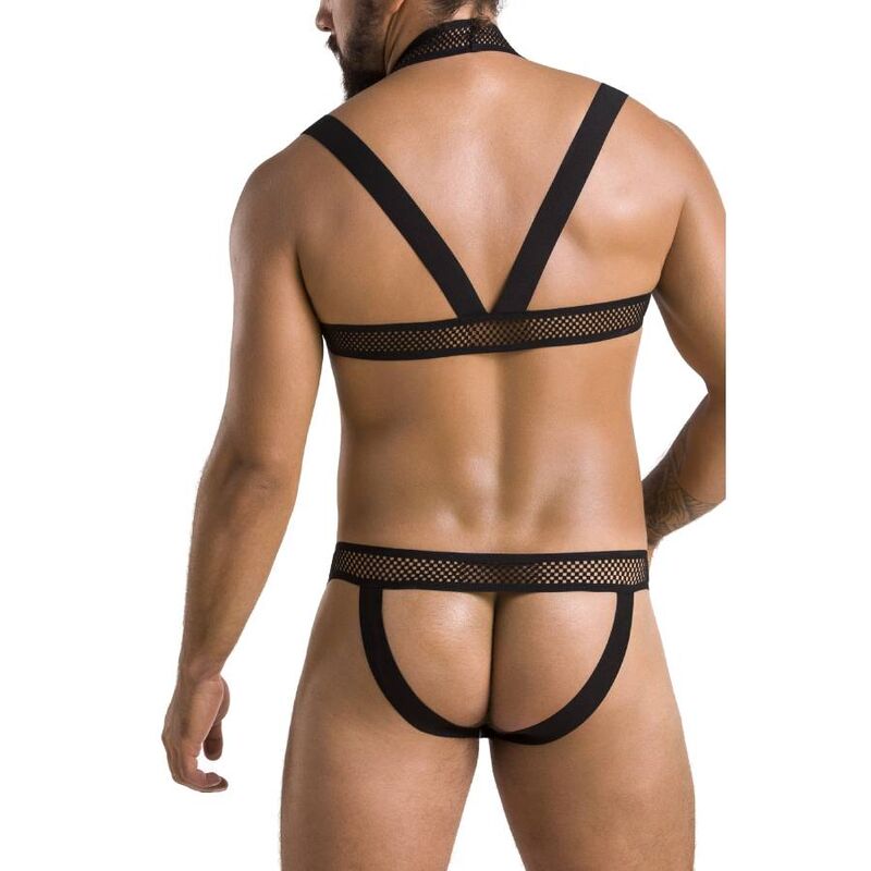 Ensemble harnais homme simili cuir Jacob noir — finition matière