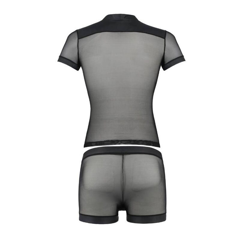 Ensemble homme resille transparente a plat de dos : tee-shirt resille et boxer assorti, lingerie masculine sensuelle de la marque Passion.