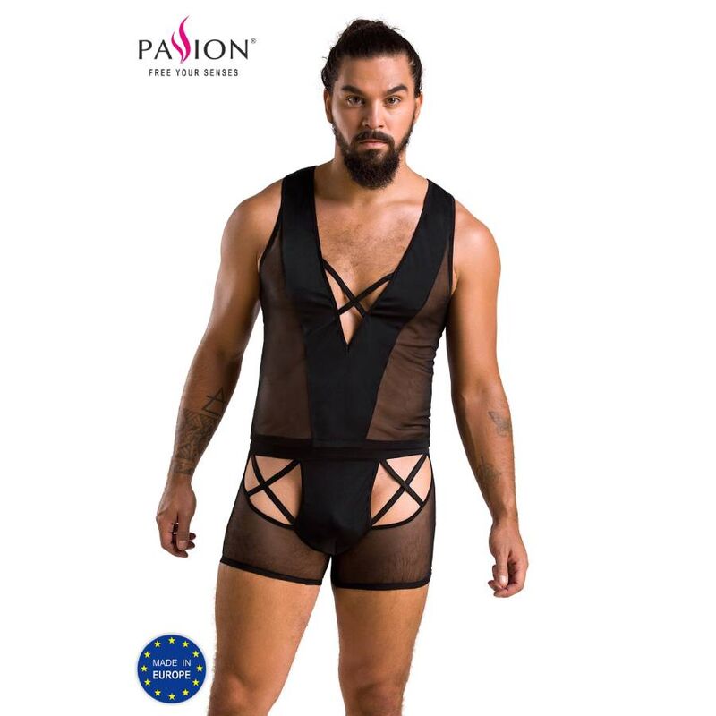 Ensemble homme sexy à sangles Oscar — détail texture surface