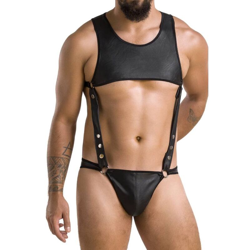 Harnais corps homme effet cuir Adam — détail base ventouse