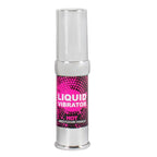 Flacon airless rose du gel Liquid Vibrator Hot Secret Play, stimulant intime unisexe effet vibrant et chauffant, vue de face isolee sur fond blanc, format airless.