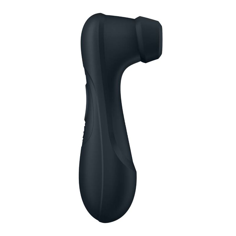 Stimulateur clitoridien Pro 2 Gen 3 noir de trois quarts, embout d'aspiration en silicone et corps galet lisse, air pulse Satisfyer etanche rechargeable.