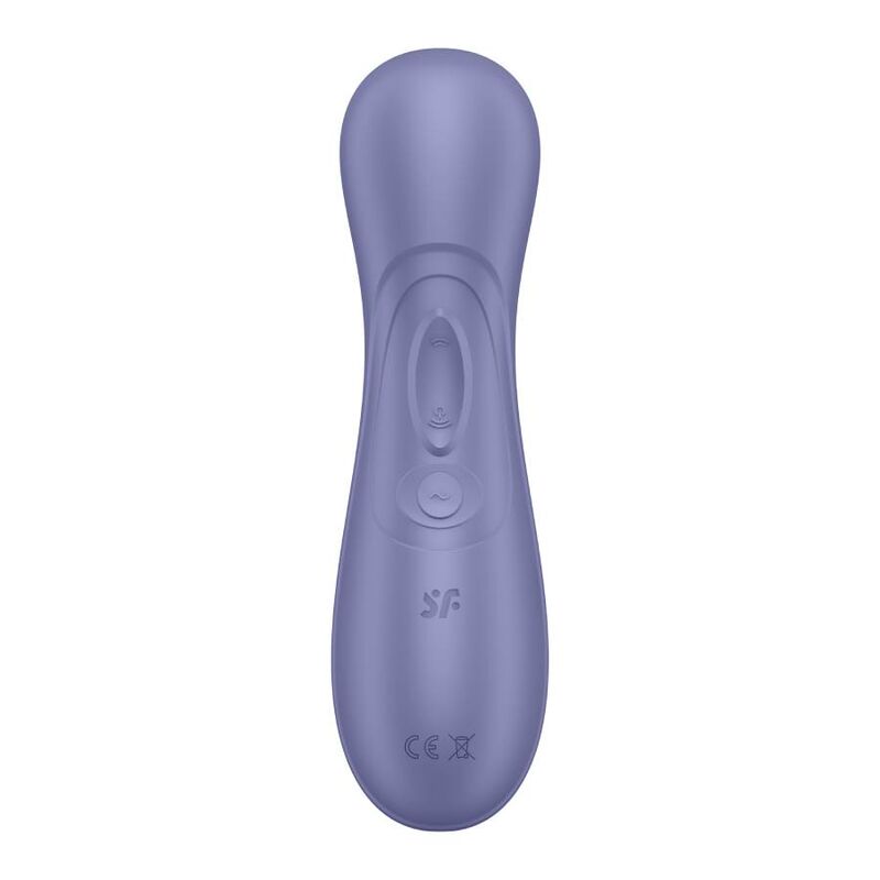 Stimulateur clitoridien Pro 2 Gen 3 lilas vu de face, embout d'aspiration et anneaux de commande en silicone, air pulse Satisfyer etanche rechargeable 12 modes.