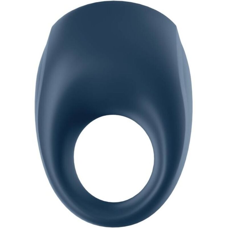 Anneau penien Strong One bleu nuit Satisfyer de trois quarts, anneau epais lisse en silicone avec relief de stimulation, cockring vibrant etanche rechargeable.