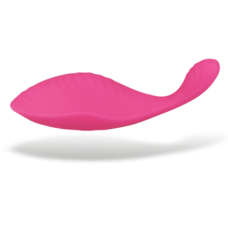 Stimulateur vibrant Rob rose de profil, fin et galbé pour epouser les contours du corps ; sextoy en silicone discret a porter dans la culotte, pilotage a distance sans fil