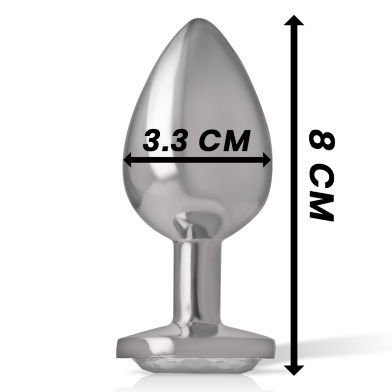 Dimensions du plug anal métal Intense taille M, 8 cm de longueur et 3,3 cm de diamètre