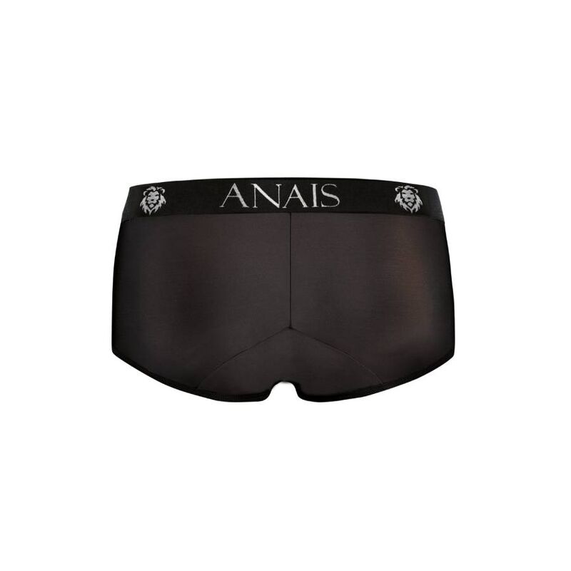 Boxer court homme Essence Anais en microfibre noire opaque, presente a plat de dos, jambes courtes coupe sportive et large bande elastique douce seyante.