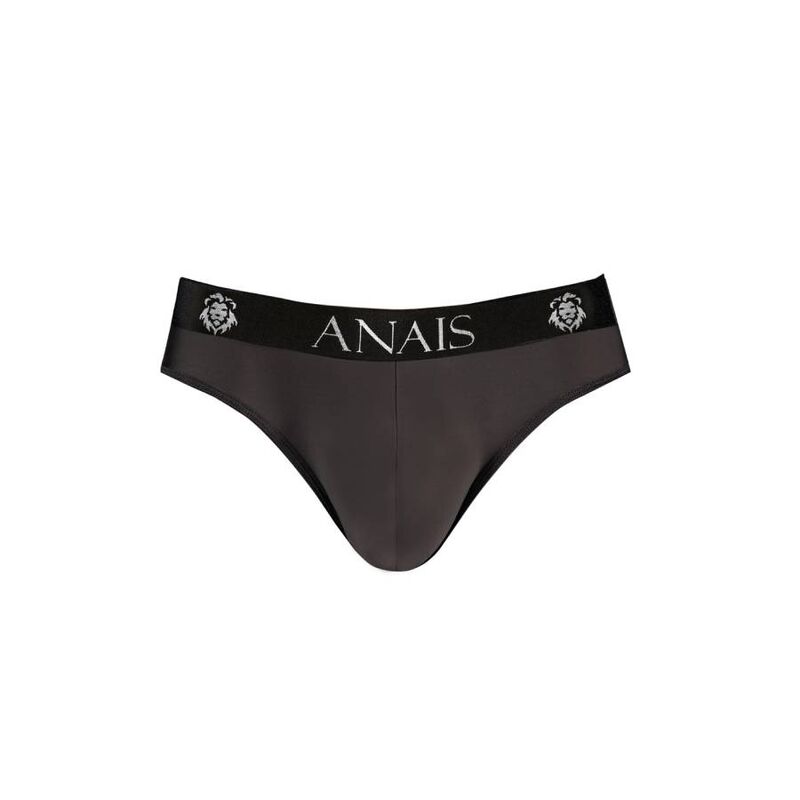 Slip homme Essence en microfibre noire douce, vue de trois quarts a plat, coupe ajustee opaque et large ceinture logo Anais extensible et confortable.